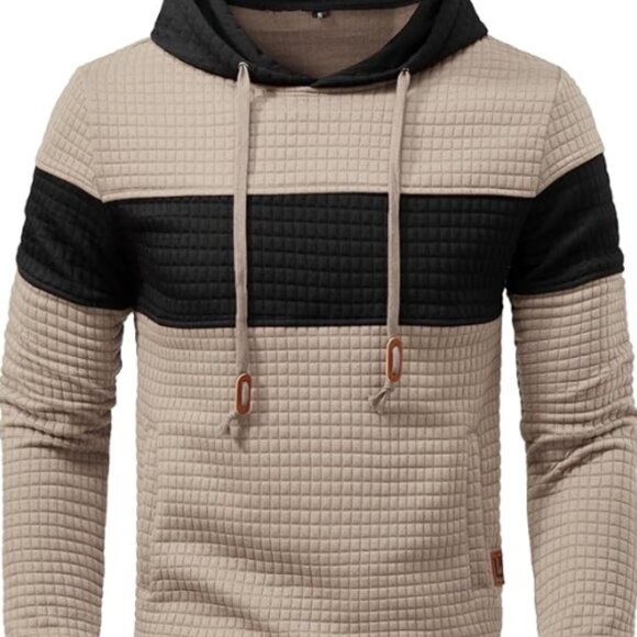 Men's Plaid Patchwork Jacquard Hoodie Sweatshirt | Casual Long Sleeve Pullover w - Picture 9 of 12